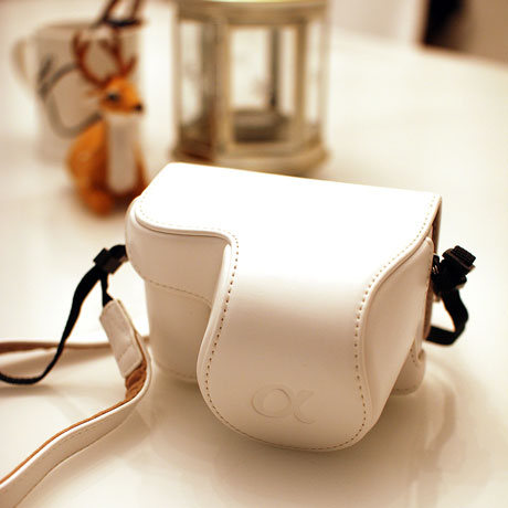 white camera case & strap