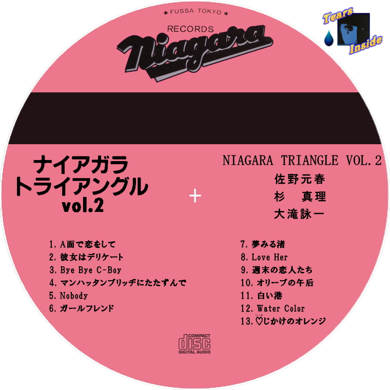 ナイアガラ・トライアングル VOL. 1  2 , 大滝詠一 / ロング・バケイション (NIAGARA TRIANGLE VOL. 1  2 ,  EIICHI OHTAKI / A LONG VACATION) - Tears Inside の 自作 CD / DVD ラベル